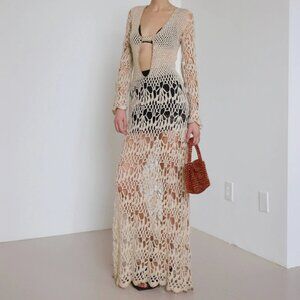 Vintage Crochet Net Lurex Maxi Dress